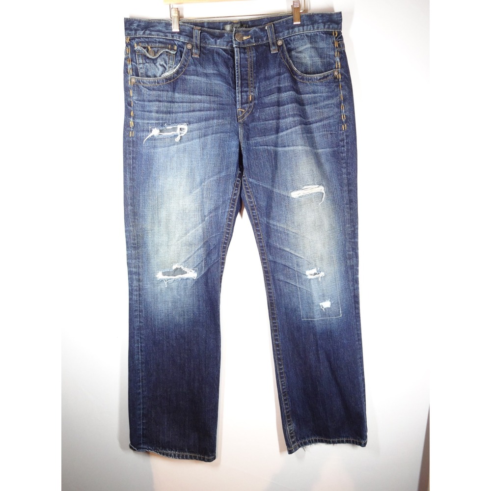 Y2K Mek Denim Jeans Mens 40x33 Blue Distressed Straight Leg Grunge Streetwear